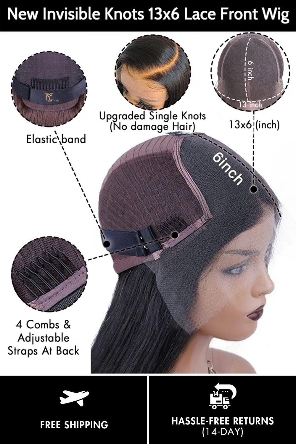 13x6 1B/Red Dark Root Lace Front Wig Straight Bob Human Hair PB54 - Image 7