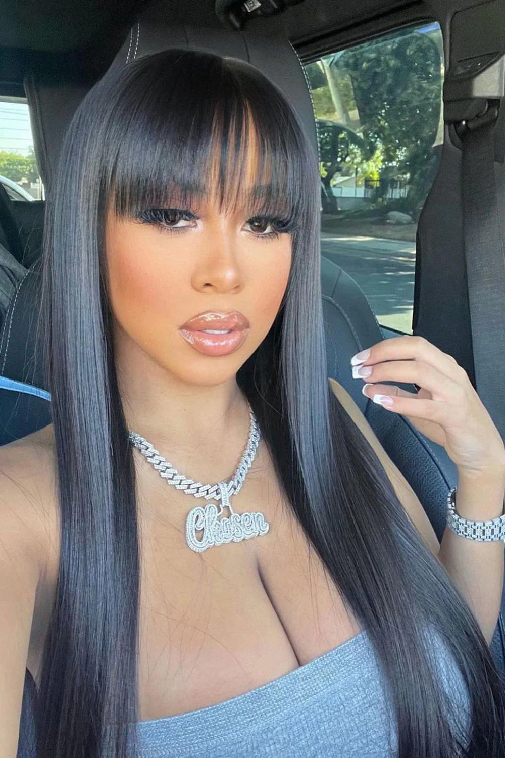 360 Lace Straight Wigs with Bangs Human Hair 3602 - Image 8
